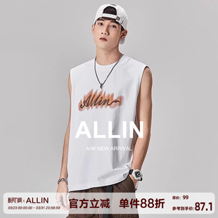 美式 背心t恤男夏季 潮牌字母印花运动速干坎肩上衣 黑色无袖 ALLIN