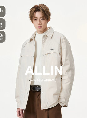 ALLIN 90鸭绒衬衫翻领羽绒服男冬季轻薄保暖外套短款防寒情侣夹克