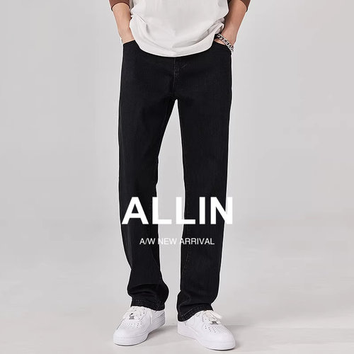 ALLIN美式直筒窄版微喇牛仔裤