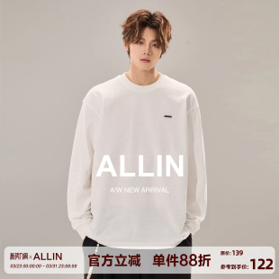 圆领上衣 T恤男春秋情侣潮牌肌理感打底衫 ALLIN 230g重磅白色长袖