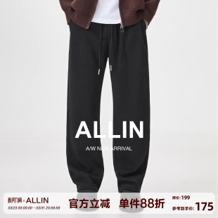 微喇垂感长裤 男春秋含绵羊毛垂感直筒卫裤 子 黑色弯刀休闲裤 ALLIN