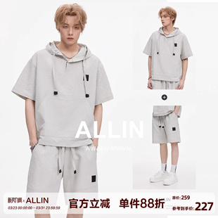 潮牌休闲短袖 透气情侣酷帅穿搭套装 短裤 薄款 两件套男生夏季 ALLIN