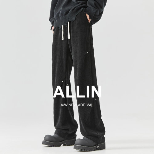 ALLIN灯芯绒宽松直筒阔腿休闲裤