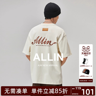 潮牌圆领宽松重磅纯棉情侣半袖 t恤男夏季 上衣 字母印花短袖 ALLIN