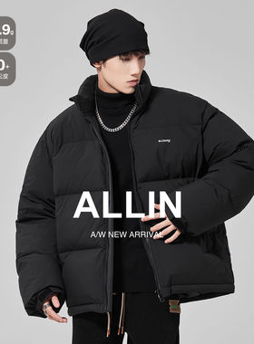 ALLIN 美式复古短款羽绒服男款冬季潮牌防寒保暖情侣款面包服外套