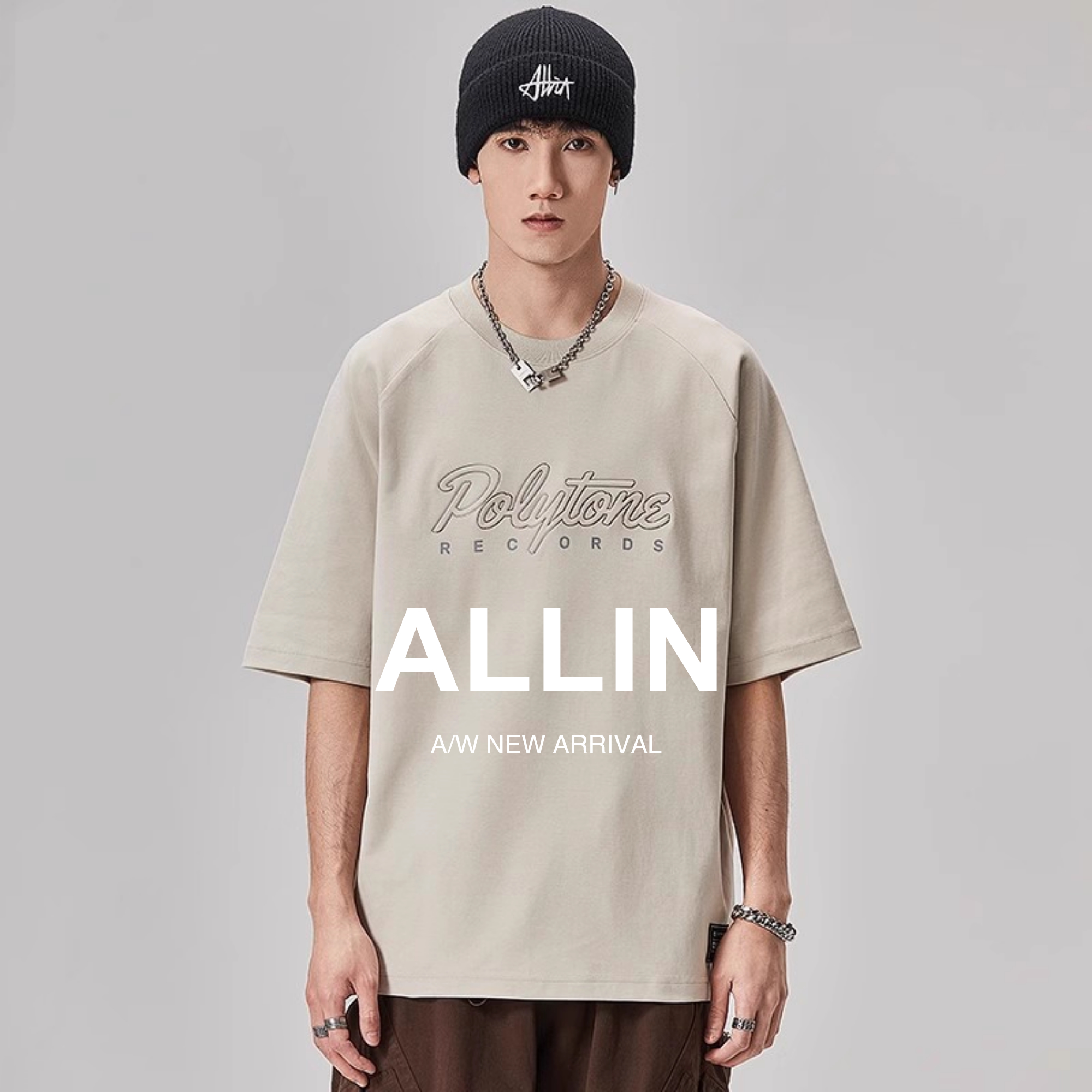 ALLIN美式潮牌字母印花短袖t恤