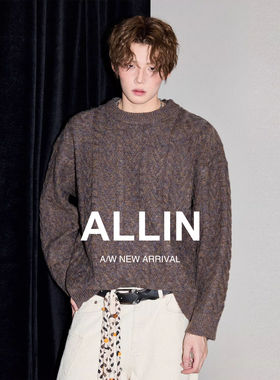 ALLIN 麻花纹毛衣男秋冬潮牌cleanfit情侣针织衫美式慵懒风毛线衣