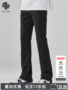 ALLIN 窄版微喇牛仔裤男士修身长裤美式高街水洗黑色直筒休闲裤子