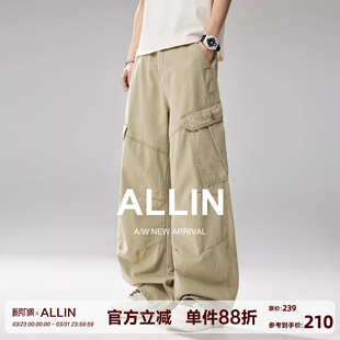潮牌宽松直筒休闲阔腿长裤 ALLIN 男春秋美式 牛仔裤 子 纯棉水洗工装