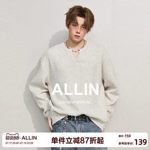 ALLIN cleanfit情侣毛衣男生春秋含羊毛打底针织衫慵懒麻花纹外套