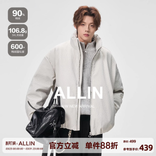 高级感荔枝纹皮夹克保暖情侣外套 羽绒服男冬季 ALLIN 立领90绒短款