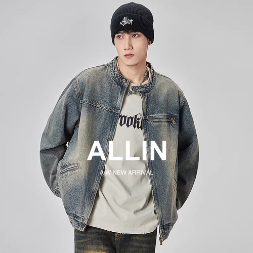ALLIN美式高街潮流牛仔外套夹克