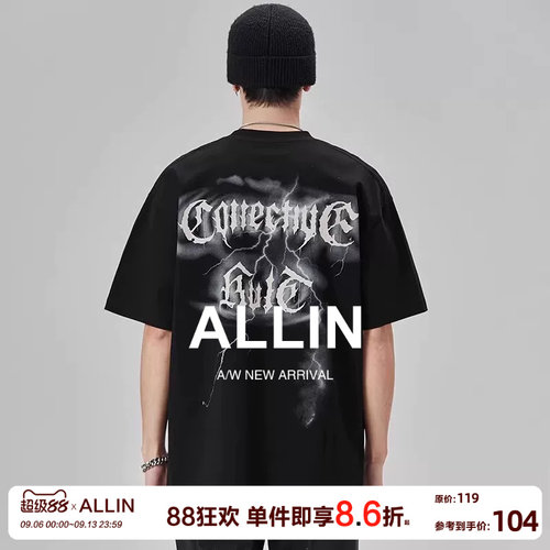 ALLIN重磅潮牌字母印花短袖t恤