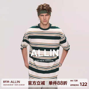 撞色条纹短袖 体恤衫 t恤男生潮牌夏季 上衣半袖 衣服2026新款 ALLIN