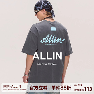 潮牌字母印花半袖 ALLIN 新款 t恤男2026夏季 情侣上衣 纯棉重磅短袖