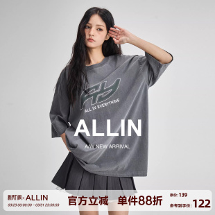 重磅纯棉短袖 情侣装 t恤男女同款 品牌LOGO印花半袖 上衣 夏季 ALLIN
