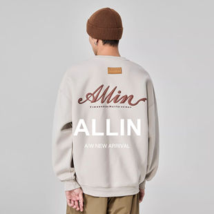 打底上衣 潮牌重磅字母印花情侣长袖 ALLIN 无帽圆领卫衣男秋冬美式