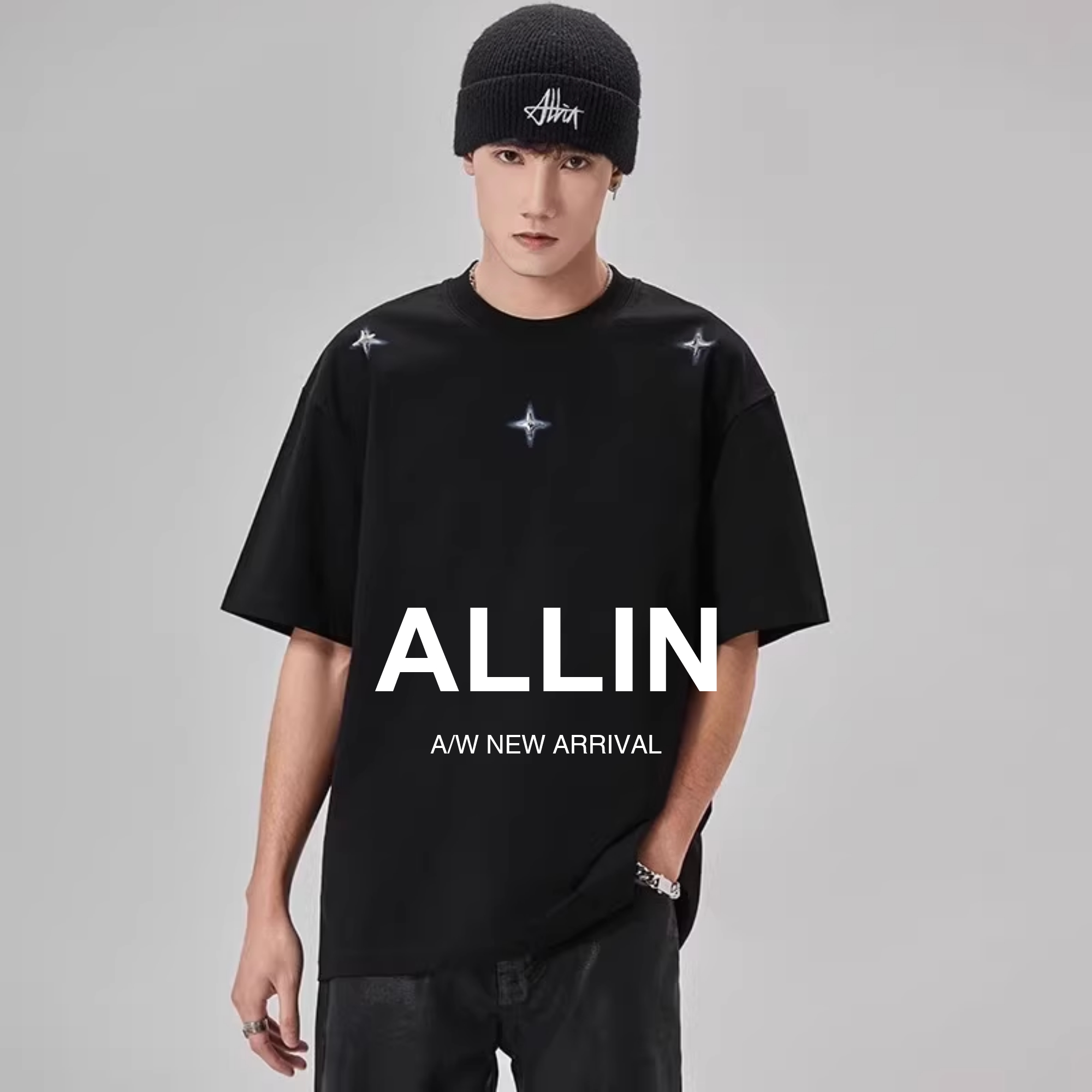 ALLIN纯棉重磅印花短袖t恤