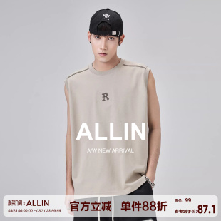 宽松休闲无袖 ALLIN 基础款 夏季 t恤坎肩男生上衣 字母印花背心男士