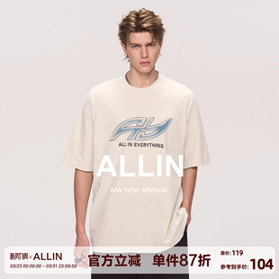 潮牌LOGO字母印花半袖 ALLIN 美式 t恤男夏季 情侣上衣 纯棉重磅短袖