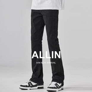 男士 修身 显瘦长裤 ALLIN 高街黑色直筒休闲裤 微喇牛仔裤 美式 子 窄版