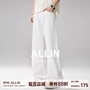 白色牛仔裤 微喇纯棉裤 男春秋季 cleanfit宽松直筒窄版 子 美式 ALLIN