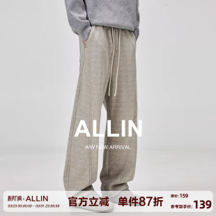 加绒加厚垂感直筒裤 ALLIN 宽松运动卫裤 男秋冬季 子 重磅弯刀休闲裤