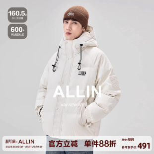 外套 加厚保暖白色鸭绒面包服潮牌情侣短款 ALLIN 连帽羽绒服男冬季
