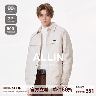 式 ALLIN 潮牌翻领夹克衬衫 羽绒服男秋冬季 情侣休闲鸭绒外套 轻薄款
