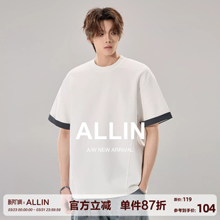袖 T恤男生夏季 口拼接体恤情侣260g重磅上衣 曼巴棉白色短袖 ALLIN