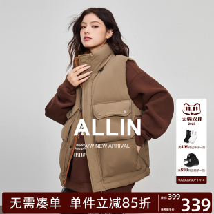 保暖防寒背心短款 羽绒服立领马甲女冬季 情侣大口袋外套 工装 ALLIN