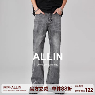 男春秋水洗做旧直筒微喇显瘦cleanfit长裤 高街牛仔裤 子 美式 ALLIN