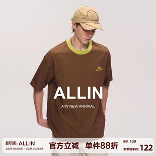 潮牌圆领撞色休闲情侣半袖 ALLIN 美式 t恤男夏季 上衣 字母刺绣短袖