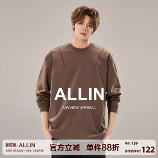 情侣百搭打底衫 ALLIN T恤2026春秋新款 长袖 圆领套头落肩上衣 男士