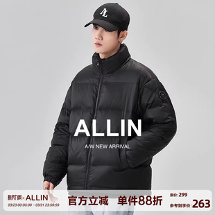 立领面包服保暖防寒情侣外套潮 冬季 ALLIN 黑色轻薄鸭绒羽绒服男款