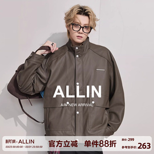 短款 新款 机车潮流翻领皮衣情侣外套 高级感PU皮夹克男春秋季 ALLIN