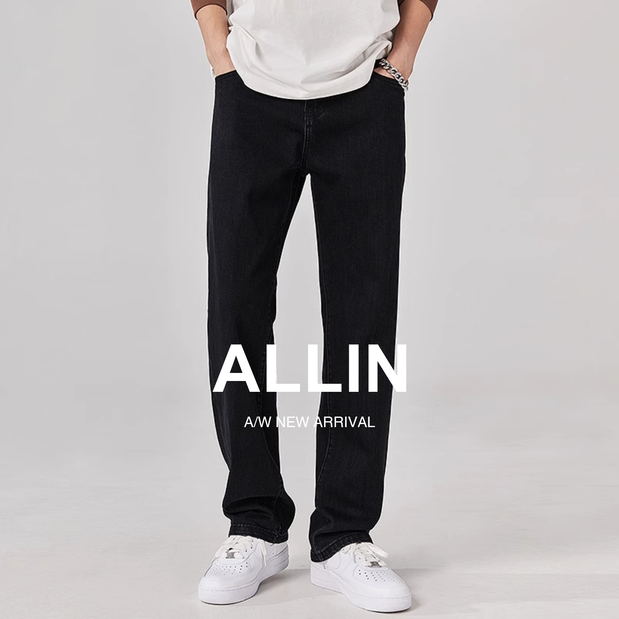 ALLIN美式直筒窄版微喇牛仔裤