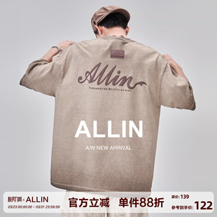 纯棉重磅短袖 潮牌立体印花情侣半截袖 t恤男款 美式 上衣 夏季 ALLIN