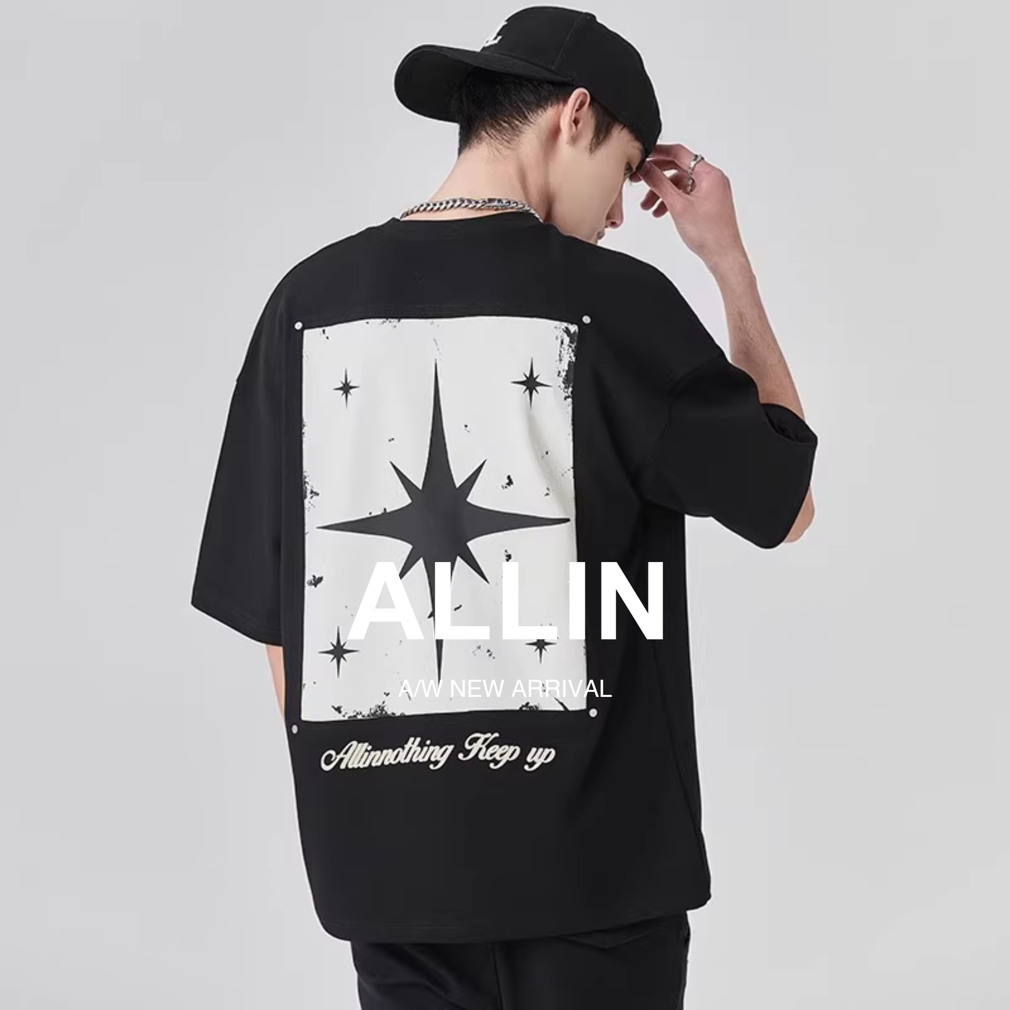 ALLIN潮牌星星字母印花短袖t恤
