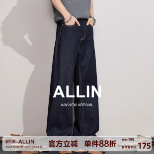 男春秋潮牌休闲宽松直筒长裤 高街丹宁原色弯刀牛仔裤 子 美式 ALLIN