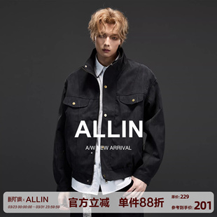 立领美式 cleanfit短款 通勤情侣外套 黑色座山蟒夹克男春秋季 ALLIN
