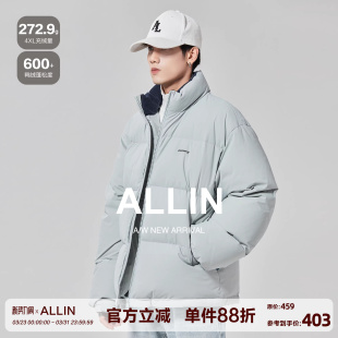 潮牌加厚保暖面包服鸭绒防寒情侣外套 羽绒服男冬季 ALLIN 立领短款