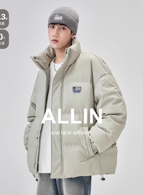 ALLIN 立领短款羽绒服男冬季加厚保暖宽松潮牌休闲情侣面包服外套
