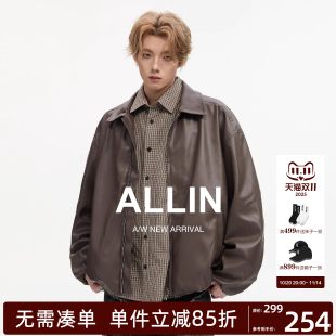 复古机车痞帅飞行员情侣宽松夹克 美式 ALLIN 潮牌皮衣外套男春秋款