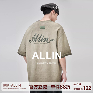 潮牌字母印花圆领情侣半袖 t恤男夏季 纯棉重磅上衣 渐变短袖 ALLIN