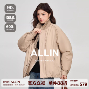 外套 加厚保暖棒球服情侣休闲短款 ALLIN 假两件高领90羽绒服女冬季
