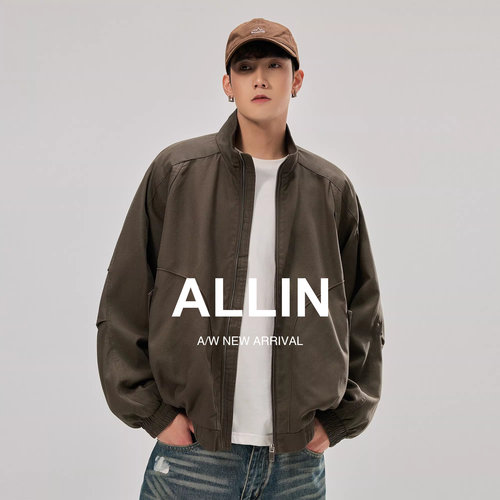 ALLIN 哈灵顿莱赛尔立领飞行夹克男春季美式cleanfit工装情侣外套