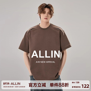 T恤男夏季 解构cleanfit短袖 圆领宽松情侣重磅上衣 潮牌美式 ALLIN