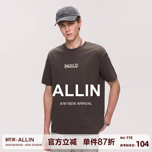 高街字母印花重磅体恤情侣半袖 ALLIN t恤男夏季 潮牌短袖 上衣 美式