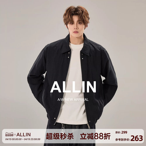 ALLIN 美式复古bomber翻领飞行夹克春秋季男潮牌工装情侣廓形外套